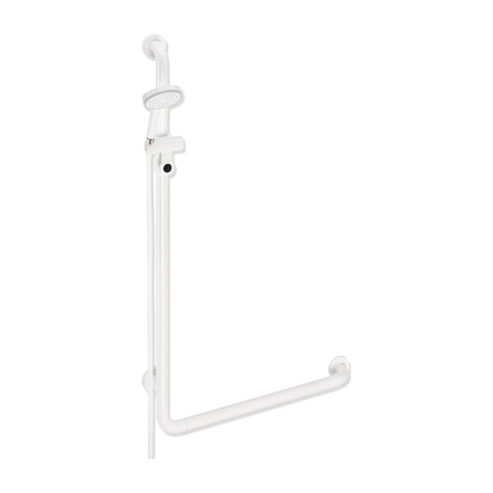 HEWI poignée coudée avec barre de support pour pommeau de douche, flexible BR-Schlauch HB, 1100x600 mm blanc pur, 801.33.212 99