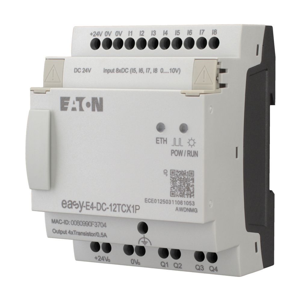 Relais de commande Eaton easyE4 EASY-E4-DC-12TCX1P, 24 V DC, 8 entrées numériques, 4 sorties transistor, Ethernet, Push-In
