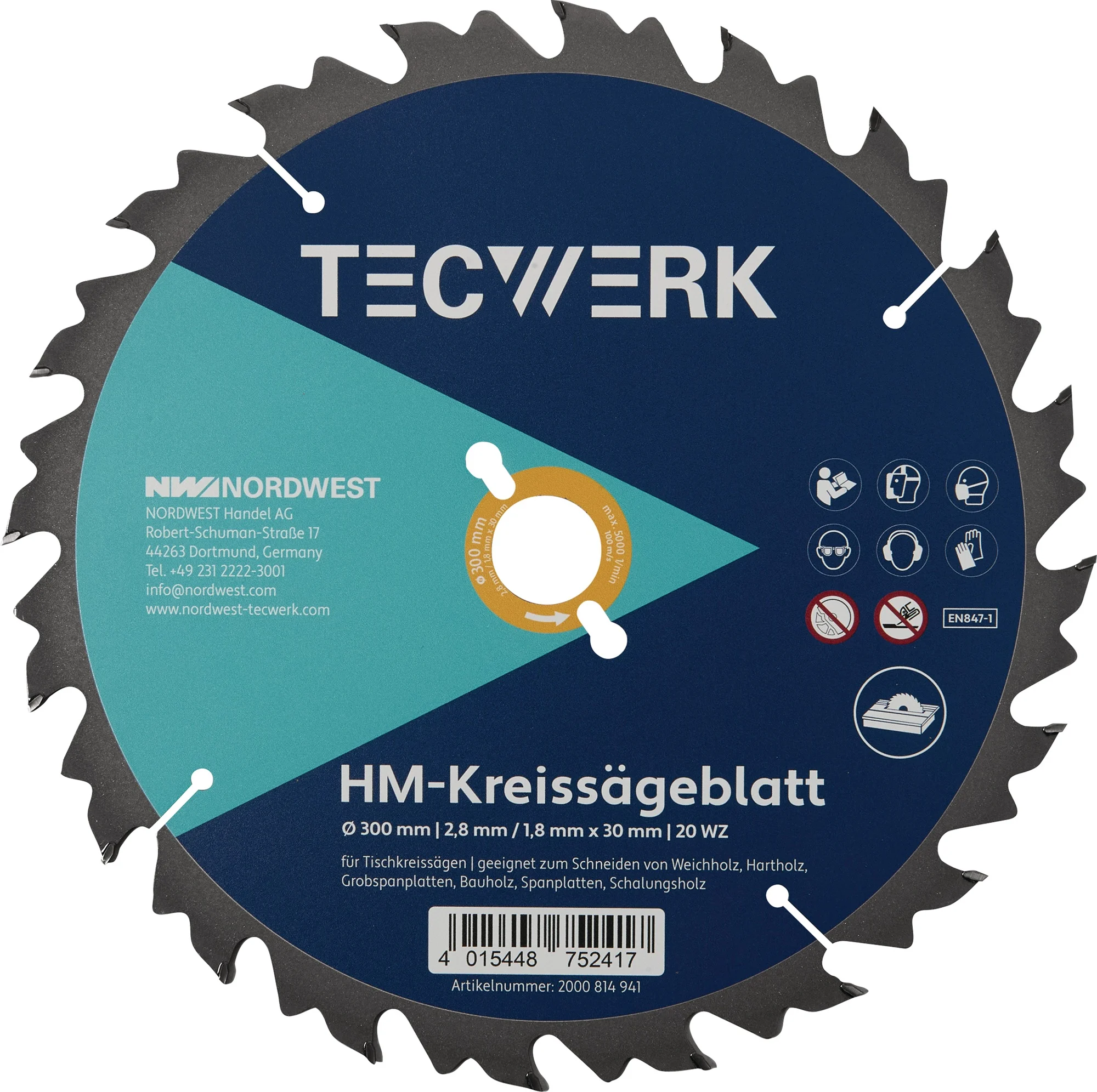 Lame de scie circulaire pour table AD 400 mm 28 dents Forme WZ Épaisseur de coupe 3,2 mm TECWERK