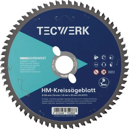 Lame de scie à tronçonner Tecwerk AD 260 mm Z.80 HLTCG épaisseur de coupe 2,8 mm