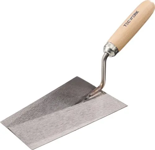Truelle de maçon L.180mm l.125mm avec manche en hêtre, col droit acier trempé poli TECWERK