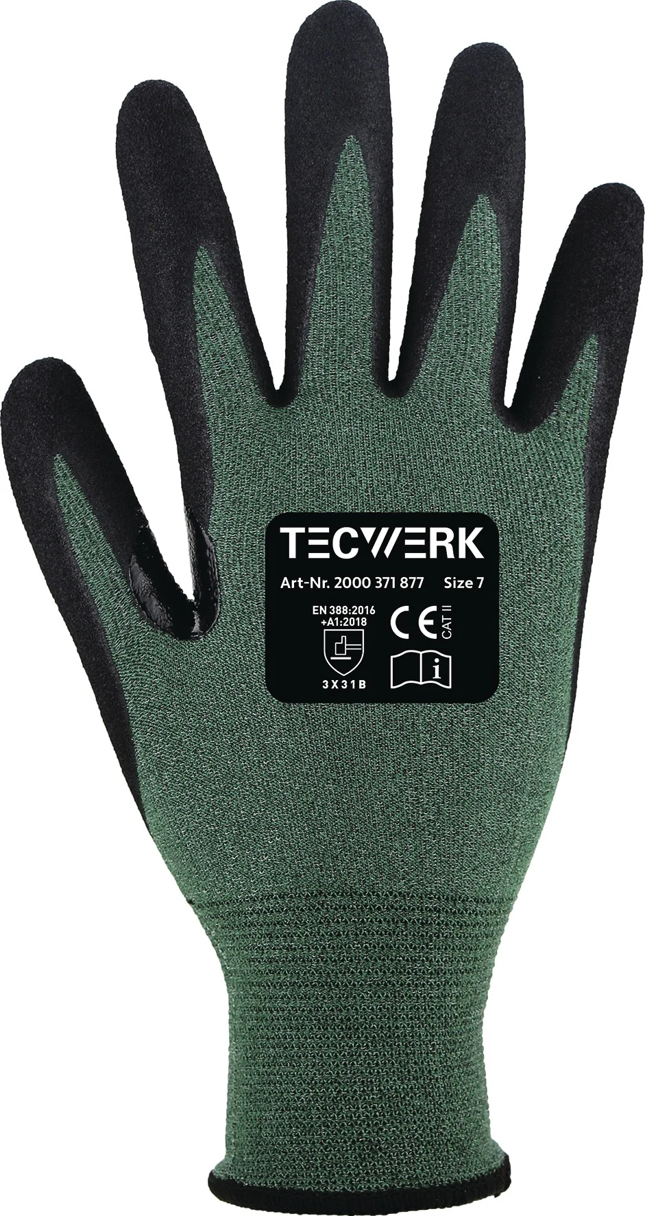 Gants anti-coupures Tecwerk Mosel taille 8 vert/noir EN 388 EPI catégorie II 10PA TW