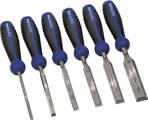 Jeu de ciseaux à bois Tecwerk 6, 10, 12, 16, 20, 26 mm 2 composants manche avec bouton de frappe 6 pièces