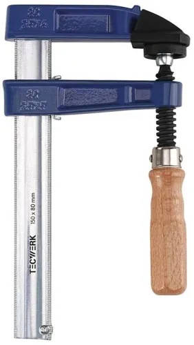 Serre-joint en fonte malléable Tecwerk, ouverture 200 mm, profondeur de serrage 100 mm, manche en bois