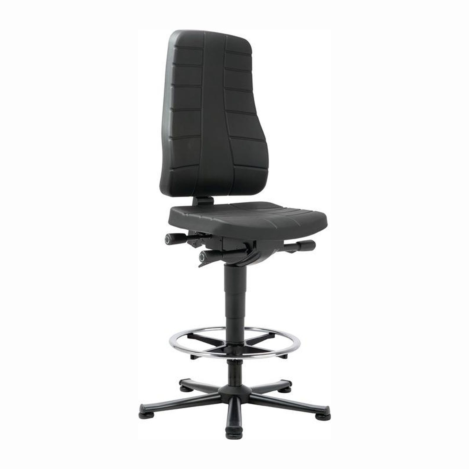 Bimos Fauteuil de travail pivotant All-In-One Highline Patins au sol + Anneau de pied Mousse intégrale noire 570-830 mm