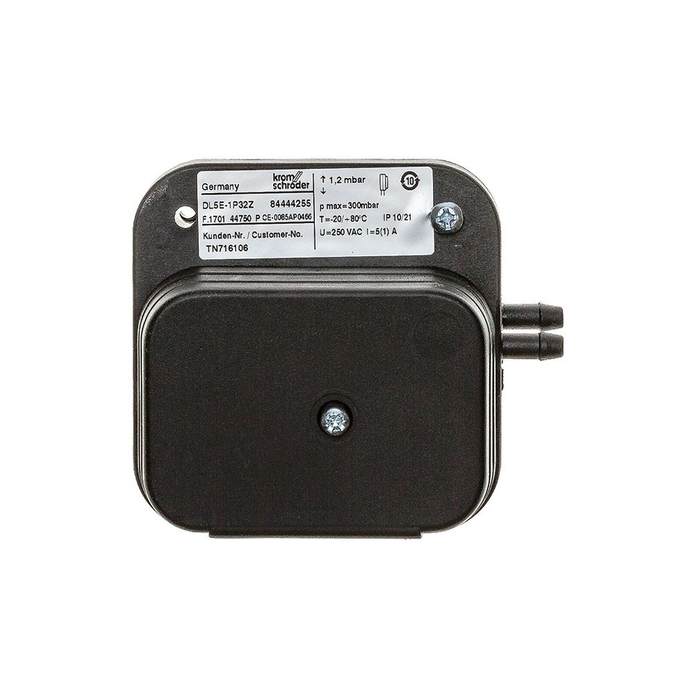 Pressostat Buderus DL5E-1P32Z avec raccord de test et schéma de câblage