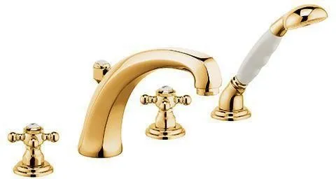 Robinetterie KLUDI 1926 pour remplissage de baignoire et douchette haute sortie avec flexible de 220 mm doré