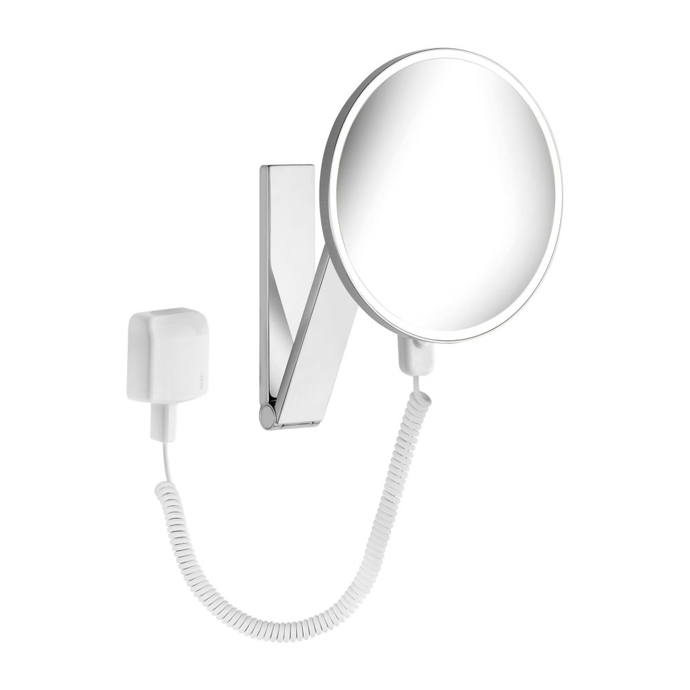 Miroir de maquillage rond éclairé iLook_move de Keuco, avec câble spiralé et interrupteur à fil, transformateur secteur, chromé, 17612019001