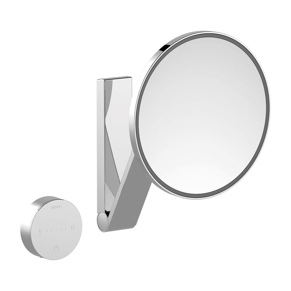 Miroir de maquillage rond iLook_move de Keuco, éclairé, avec passage de câble encastré et panneau de commande en verre, chromé, 17612019002