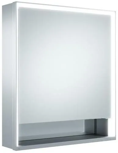 Miroir-penderie Royal Lumos Keuco, 1 porte, porte courte, ouverture à gauche, avec 1 prise, 650x735x165 mm, argent anodisé