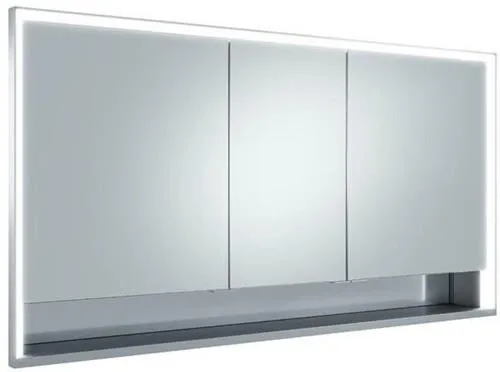 Miroir-penderie Royal Lumos Keuco, 3 portes, portes courtes, avec 2 prises, 1400x735x165 mm, argent anodisé
