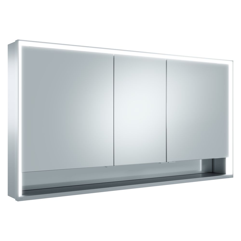Miroir de salle de bain Royal Lumos KEUCO, meuble à miroir encastré 3 portes, portes courtes, avec 2 prises, 1400x735x165 mm, argenté anodisé
