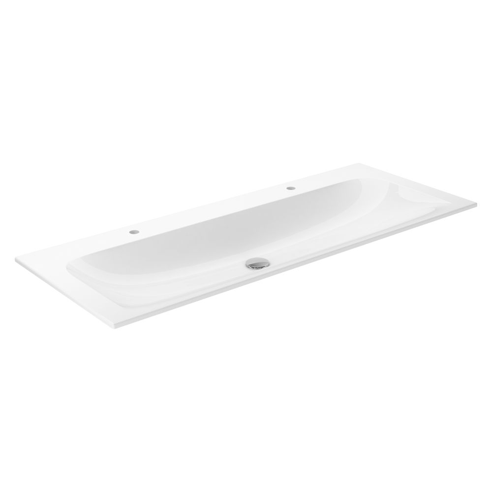 Double lavabo en céramique Keuco X-Line avec 2x trou de robinetterie 1 trou, 1208x17x494mm, Blanc, 33180311202