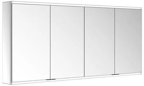 Miroir de rangement Keuco Royal Modular 2.0, 4 portes, éclairé, pose en saillie murale, 4 prises, 1600x700x160 mm, argenté anodisé