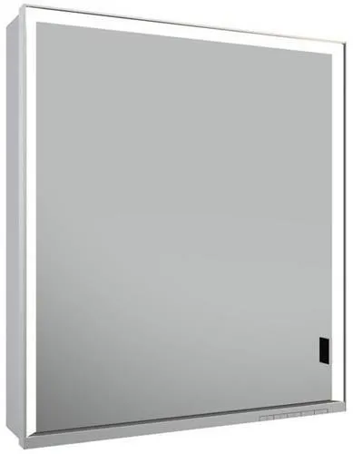 Keuco Royal Lumos Armoire miroir pose en applique, 1 porte, porte longue, ouverture à gauche, 1 prise, 650x735x165 mm, argent anodisé