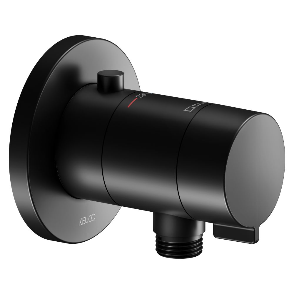 Keuco Ixmo Mitigeur thermostatique de douche encastré avec flexible, rosace ronde, sécurité 38 °C, 12 l/min, antidéflagrant, Noir mat