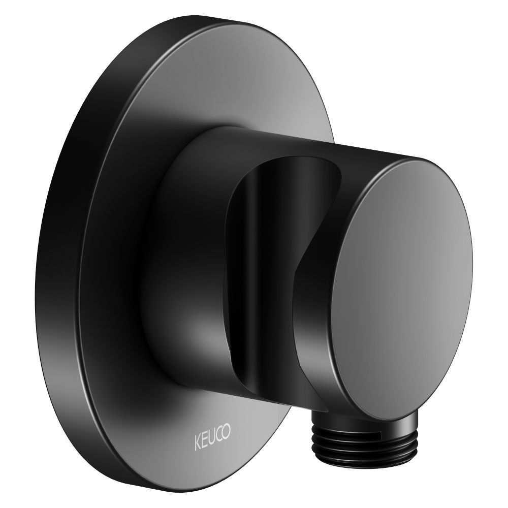 Keuco Ixmo Raccord de flexible avec porte-pommeau, Rosette ronde, G 1/2", Noir mat, 59592370001