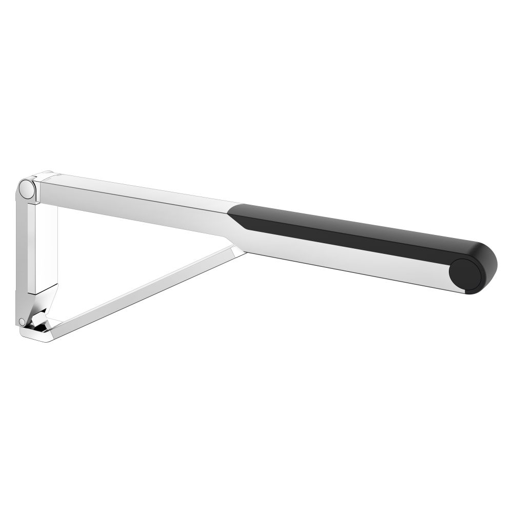 Poignée rabattable d’appui WC Keuco Axess, 700 mm, charge admissible 115 kg, avec frein d’abaissement, surface d’appui en plastique, argent anodisé/noir