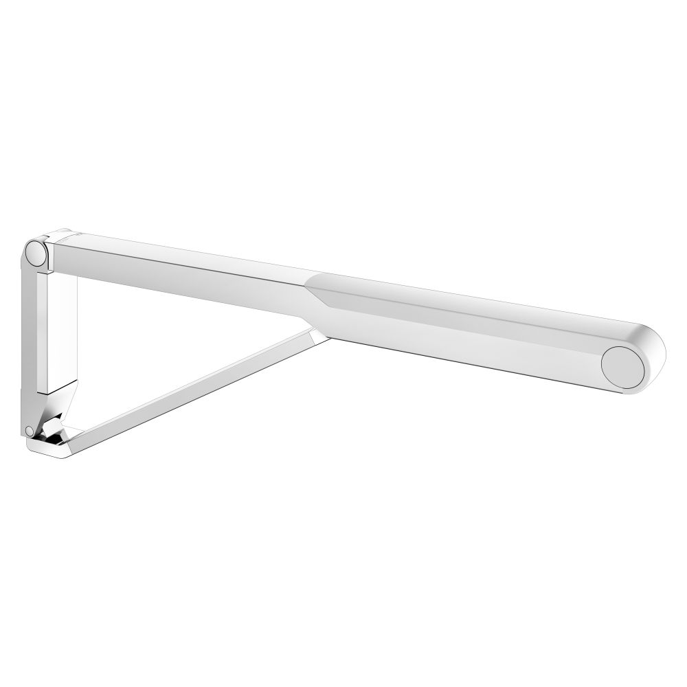 Poignée de soutien rabattable Keuco Axess pour WC, 700 mm, charge admissible 115 kg, avec frein d'abaissement, surface d'appui en plastique, argent brossé/blanc