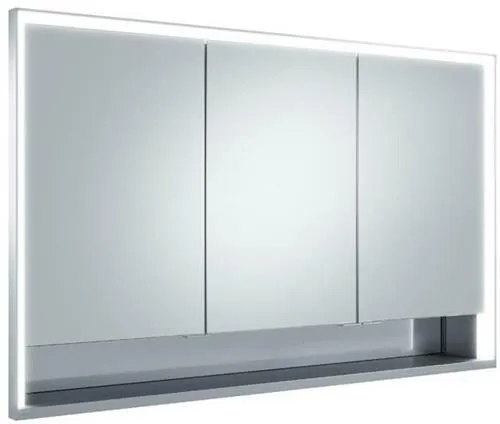Keuco Royal Lumos Armoire miroir à encastrer 3 portes, portes courtes, avec chauffage miroir, 1200x735x165 mm, argent anodisé