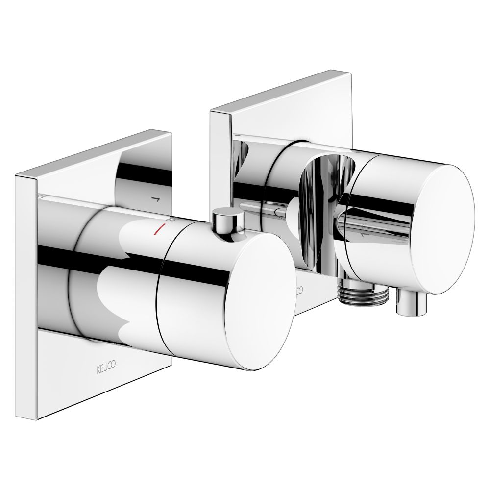 Set de robinetterie thermostatique Keuco Edition 11 encastrée 2 voies avec raccord flexible et support de douche, chromé, 51153011222