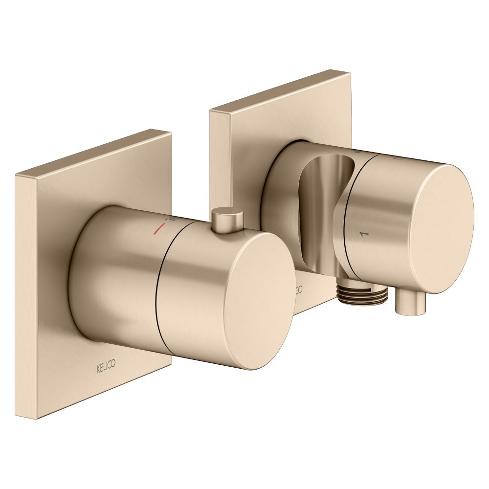 Set de robinetterie thermostatique encastrée Keuco Edition 11 2 voies avec flexible et support de pommeau, bronze brossé, 51153031222