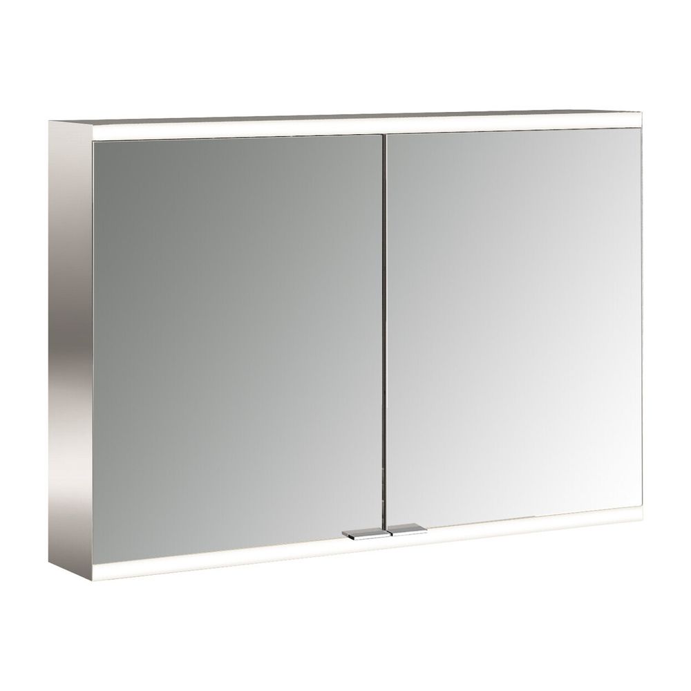 Armoire miroir LED Emco prime2 Facelift en saillie 1000x600 mm 2 portes avec étagères en verre prises et commande d'éclairage IP20 blanc