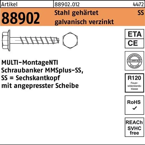HECO MULTI-MONTI-plus SS tête hexagonale avec rondelle intégrée, zinguée bleue, A2K — lot de 50 pièces