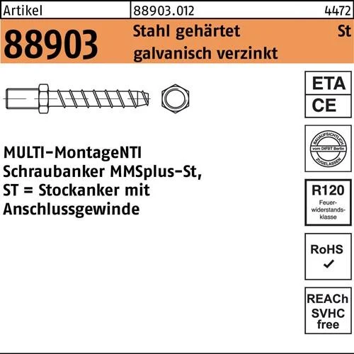 HECO MULTI-MONTI-plus ST, ancrage à tige, tête hexagonale, A2K — lot de 50 pièces