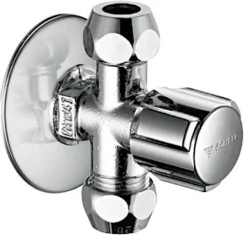 Robinet d'angle Schell Comfort 2 x sorties DN 10 G 3/8", DN 15 G 1/2", Chromé