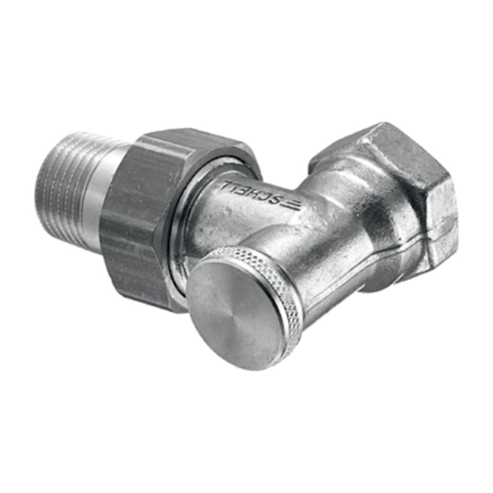 Raccord de radiateur Schell, forme coudée avec robinet d'arrêt, 10 bar, 3/8", nickel mat