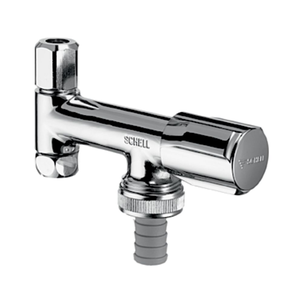 Robinetterie Schell Comfort pour raccordement d'appareil, vanne d'angle, DN 10 G 3/8" filetage intérieur, DN 15 G 1/2" filetage extérieur, chromé