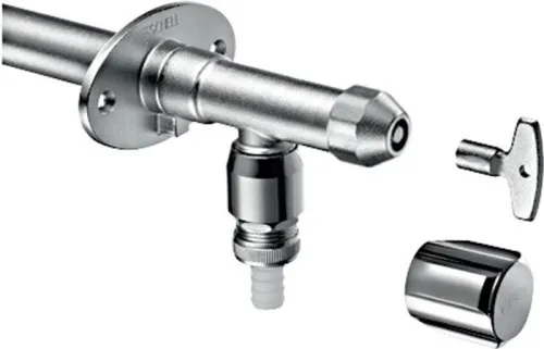 Robinet extérieur mural POLAR II, RV, RB, antigel, robinetterie complète, finition chrome mat