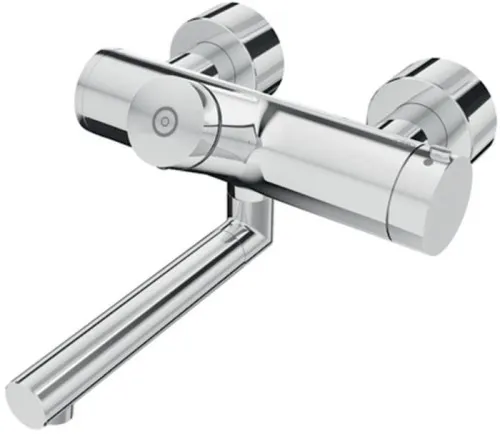 Robinetterie de lavabo Schell Vitus VW-SC-T, montage apparent, eau mitigée, fermeture automatique, mitigeur thermostatique, bec de 270 mm, 2 x DN 15 G 1/2", chromé