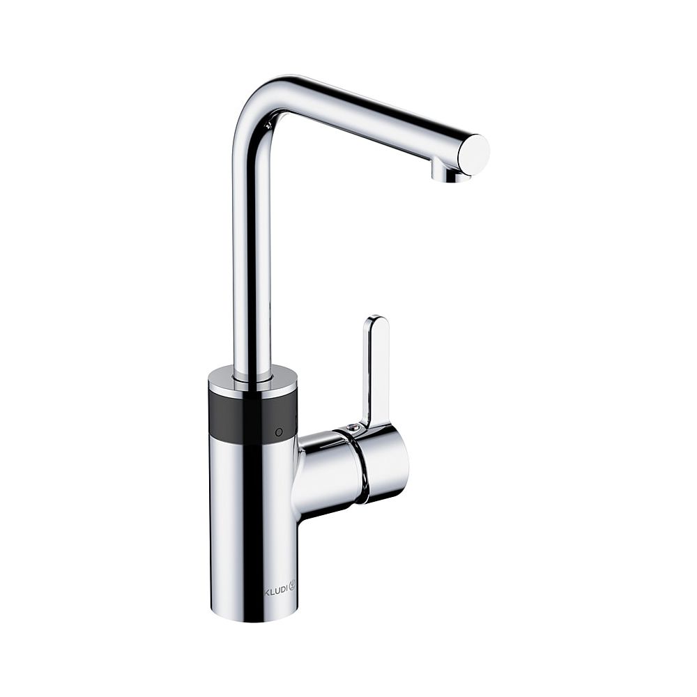 KLUDI E-GO mitigeur électronique de lavabo à une commande avec fiche secteur, bec en L chromé