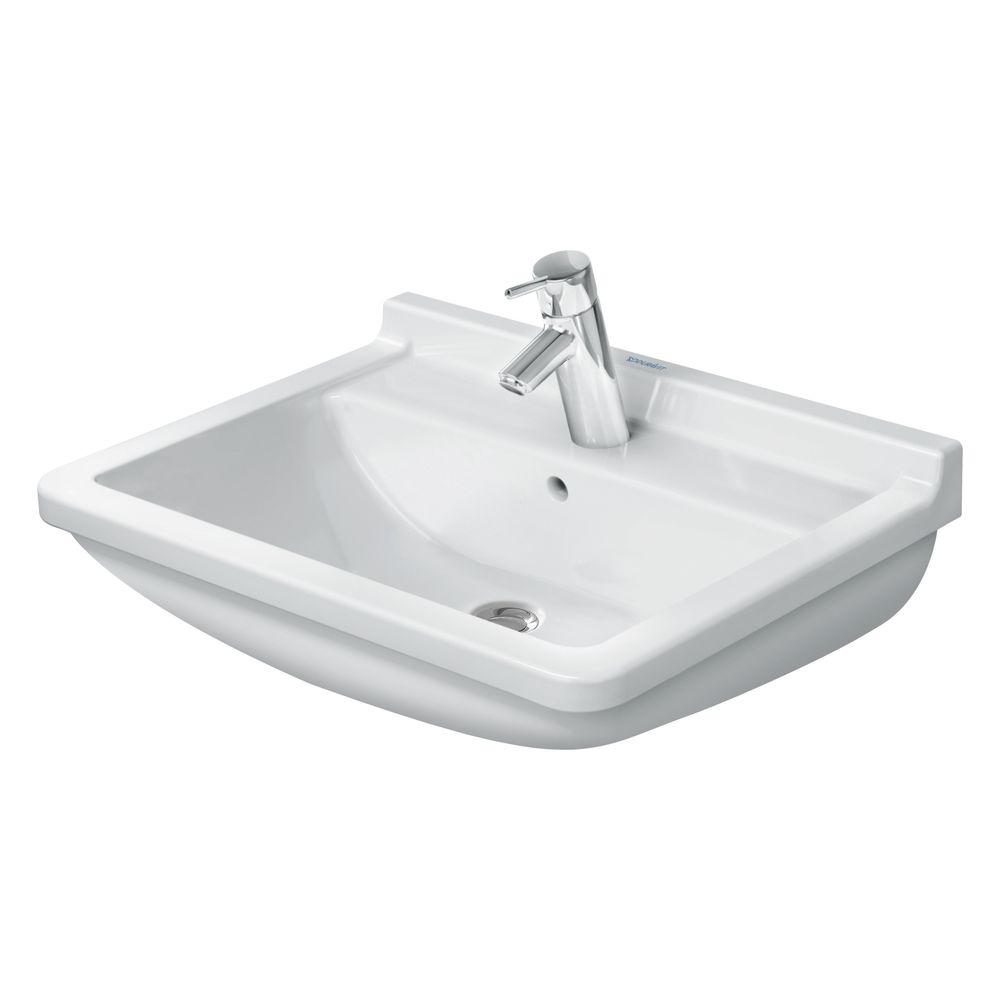 Lavabo Duravit Starck 3 450x600x225 mm mural, blanc brillant, rectangulaire, 1 trou central, 1 trou de trop-plein central, avec trop-plein