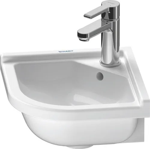Lavabo d'angle Duravit Starck 3 380x430x160mm, blanc brillant, carré, 1 place de lavage/HL central, avec trop-plein