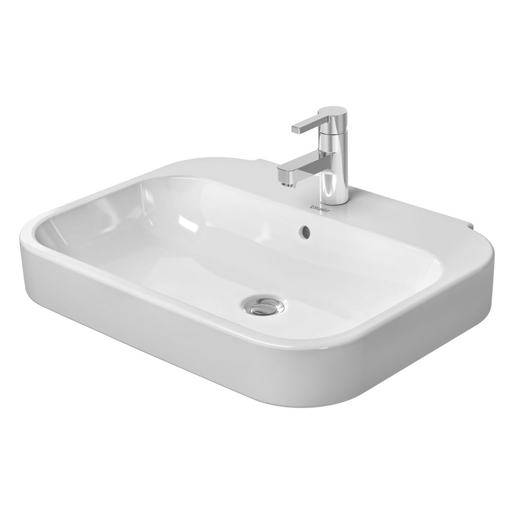 Duravit Happy D.2 Lavabo mural 495x650x175mm, Blanc Brillant, Rectangulaire, 1 trou de robinetterie central, 1 trou de trop-plein central, avec trop-plein