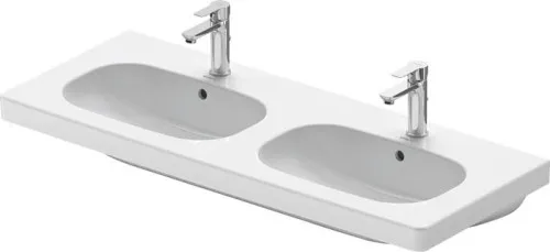 Duravit D-Code double vasque 490x1200x180mm, blanc brillant, rectangulaire, 2 vasques centrales, 1 trou de robinet central, avec trop-plein