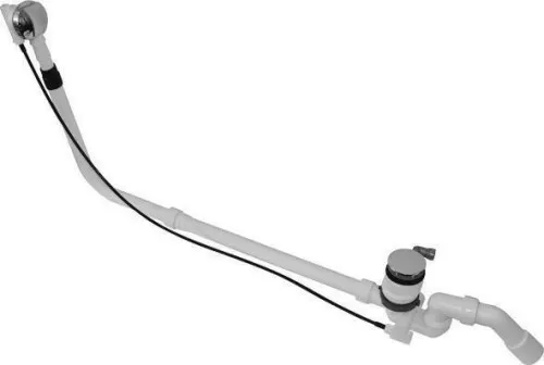 Garniture de trop-plein et d'évacuation avec arrivée d'eau Duravit, chromée brillante, Quadroval, câble Bowden 1070 mm, diamètre du bouchon de vidange 52 mm