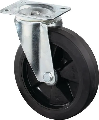 Roulette orientable BS ROLLEN D.200mm Charge 300kg Roue en caoutchouc élastique Plaque L135xB110mm