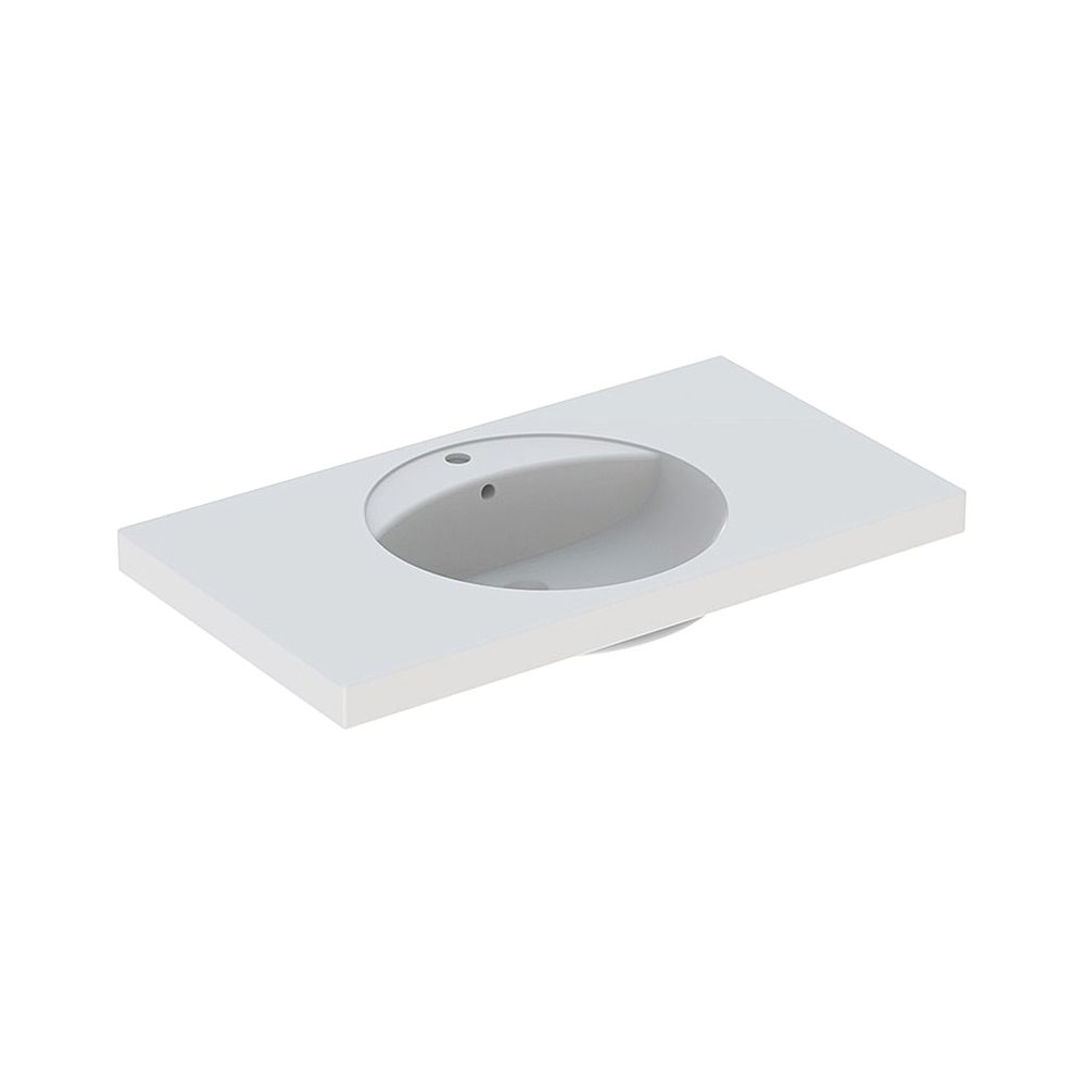 Lavabo Geberit Preciosa avec plan de toilette, largeur 100 cm, profondeur 55 cm, trou de robinet central, trop-plein visible, blanc/KeraTect