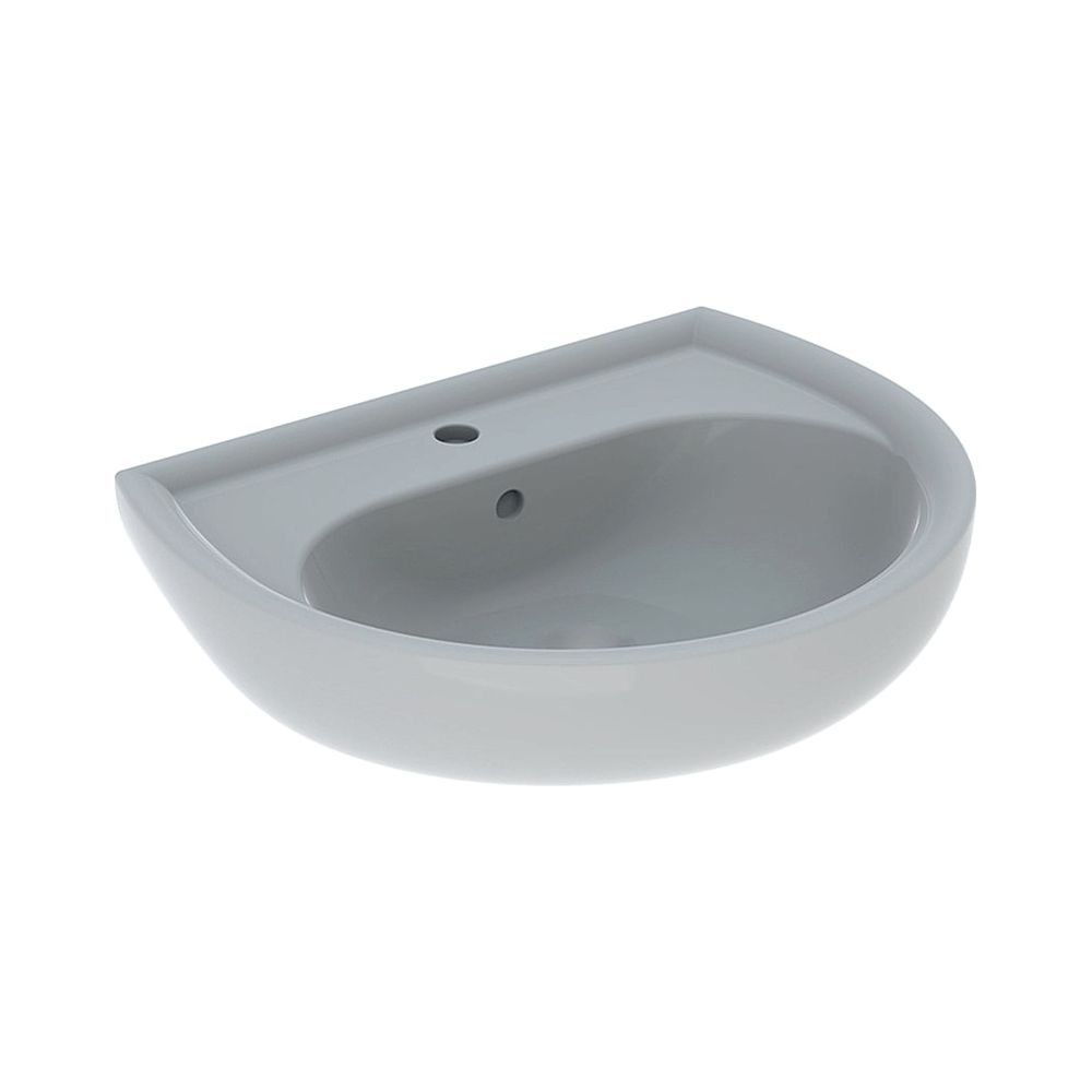 Lavabo Geberit Renova, largeur 60 cm, profondeur 49 cm, trou de robinet central, trop-plein visible, Manhattan