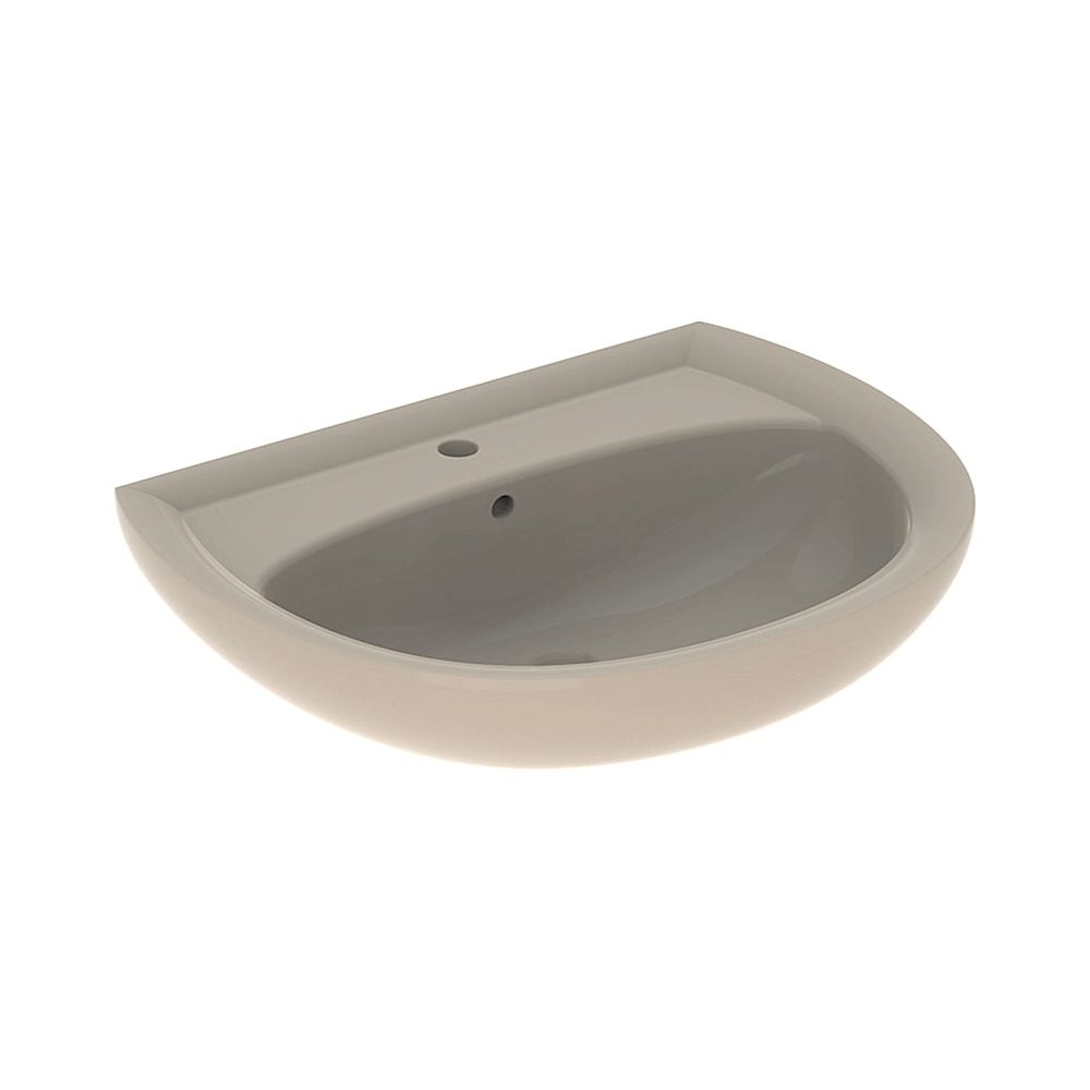 Lavabo Geberit Renova, largeur 65 cm, profondeur 51 cm, trou de robinet central, trop-plein visible, Bahama-Beige