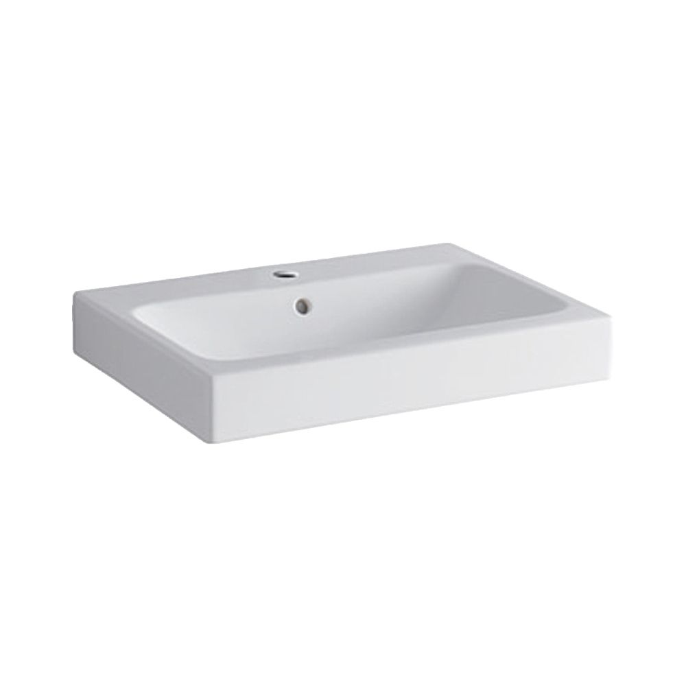 Lavabo Geberit iCon, largeur 60 cm, profondeur 48,5 cm, trou de robinet central, trop-plein visible, blanc