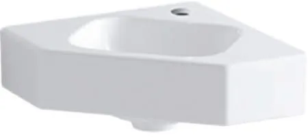 Lavabo d'angle Geberit iCon, largeur 46 cm, profondeur 33 cm, trou de robinet central, sans trop-plein, blanc/KeraTect