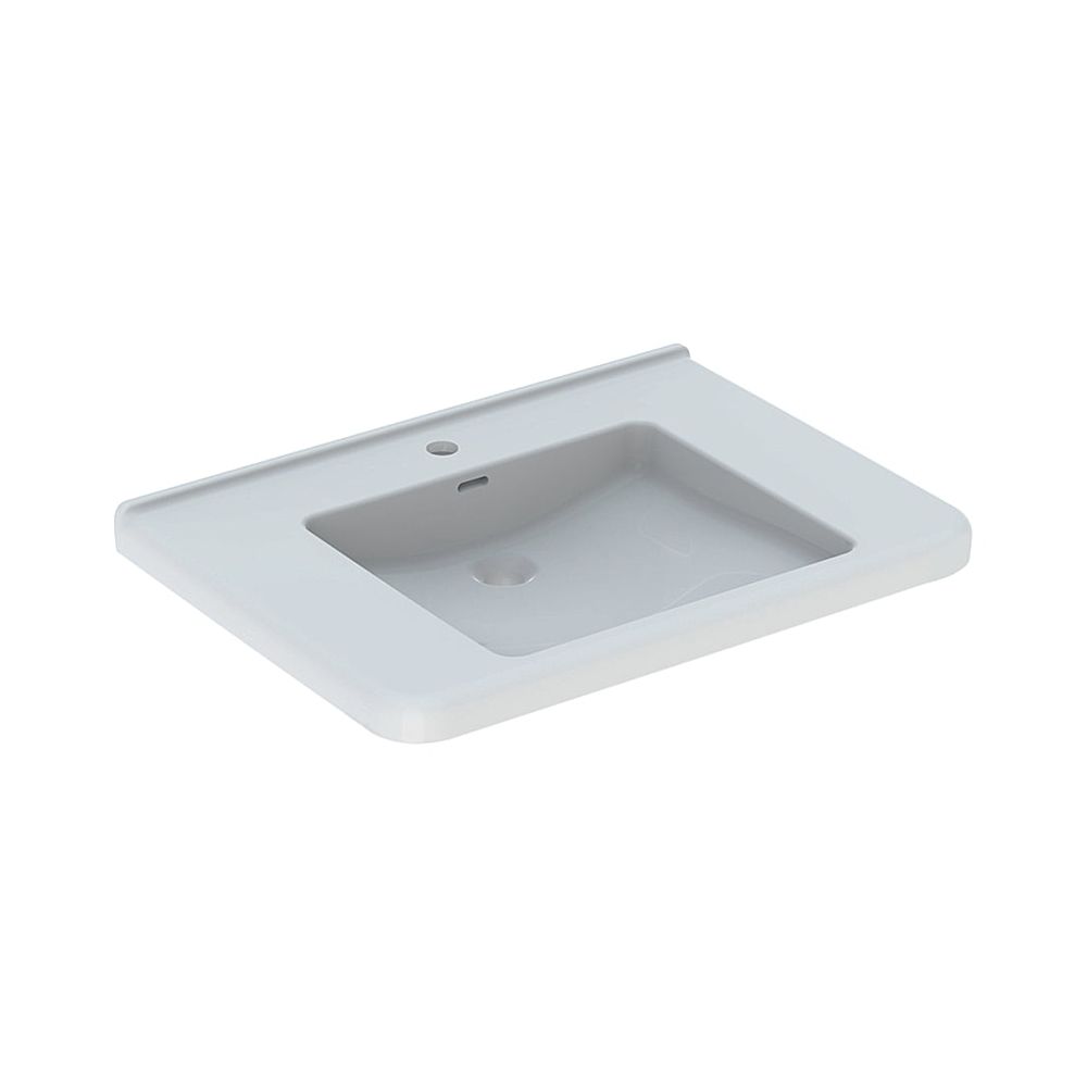 Lavabo Geberit Renova Comfort Square accessible, largeur 75 cm, profondeur 55 cm, trou de robinet central, trop-plein visible, blanc/KeraTect