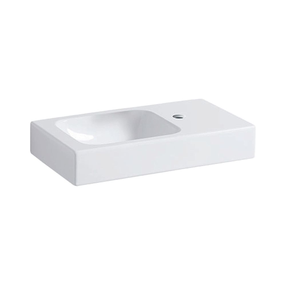 Lavabo Geberit iCon, plan de toilette à droite, 53x13,5x31 cm, trou de robinet à droite, sans trop-plein, blanc