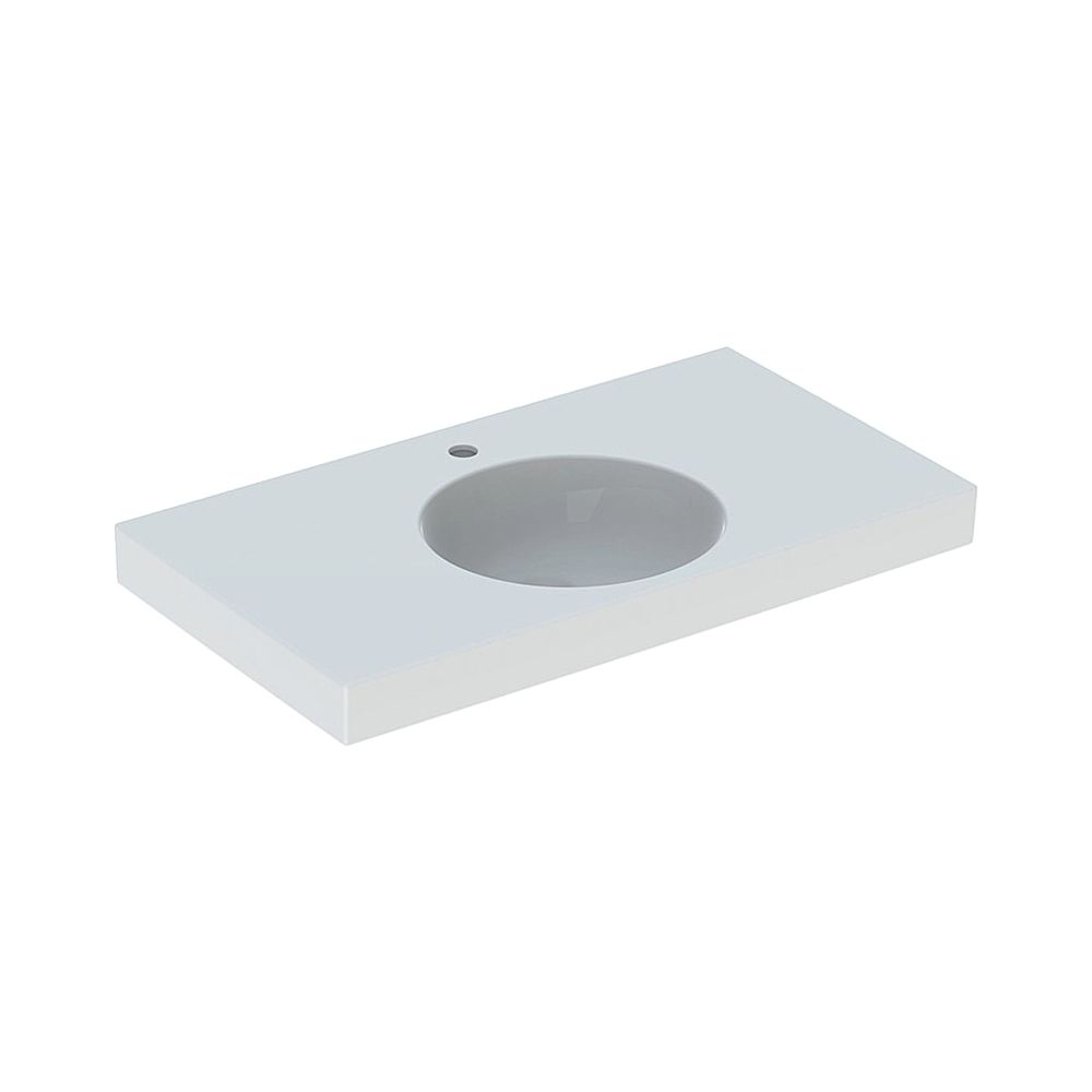 Lavabo Geberit Preciosa II avec plan de toilette, largeur 90 cm, profondeur 50 cm, trou de robinet central, sans trop-plein, blanc