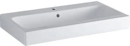 Geberit iCon lavabo d'angle rectangulaire, largeur 75 cm, profondeur 48,5 cm, trou de robinetterie central, trop-plein visible, Blanc/KeraTect